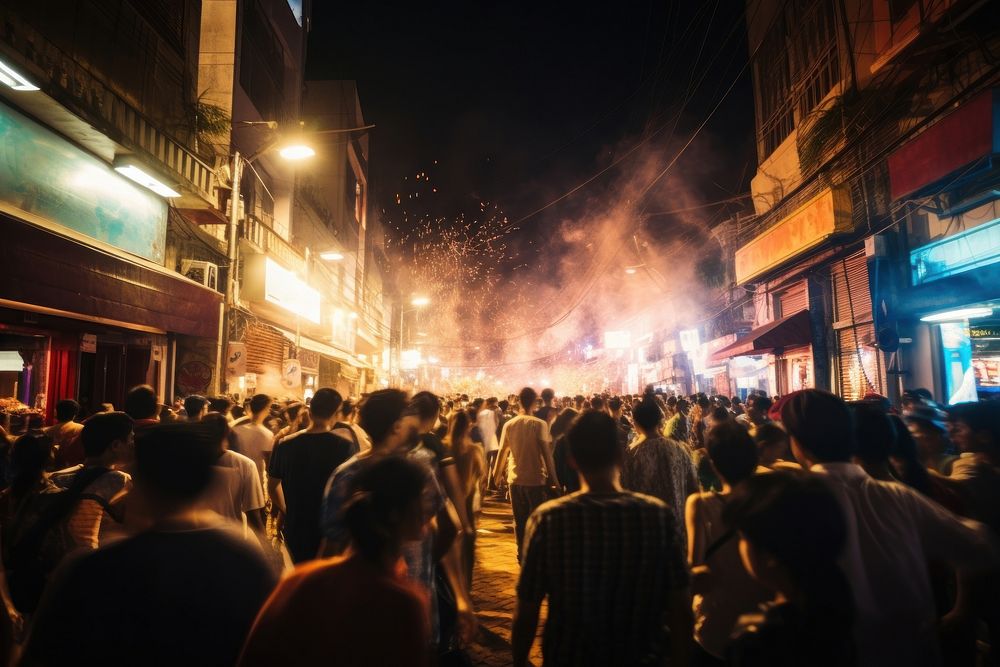 Crowd nightlife festival street. AI generated Image by rawpixel.