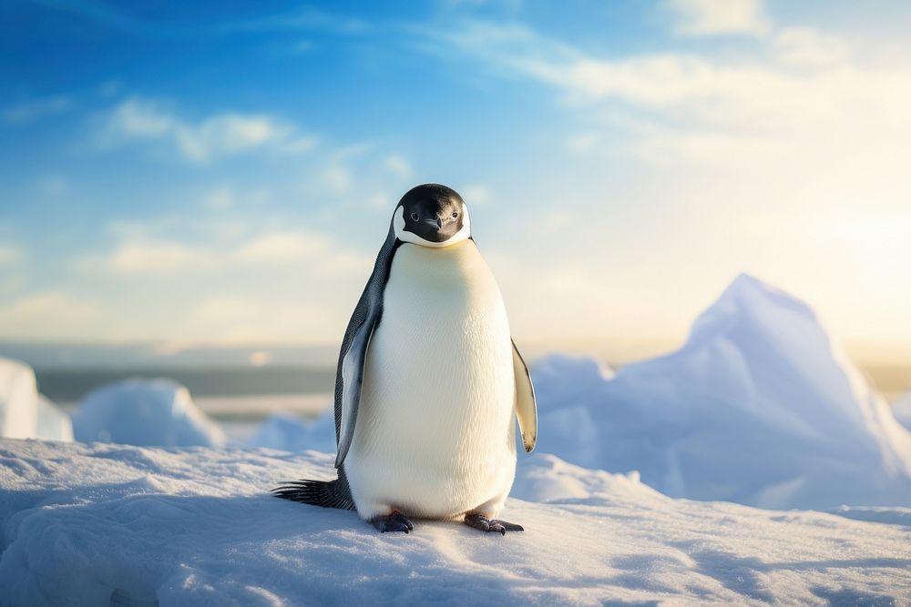 Penguin animal bird landscape. AI generated Image by rawpixel.