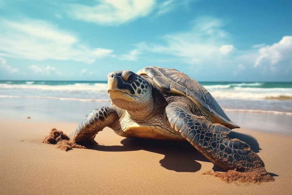 Turtle beach outdoors reptile. AI generated Image by rawpixel.