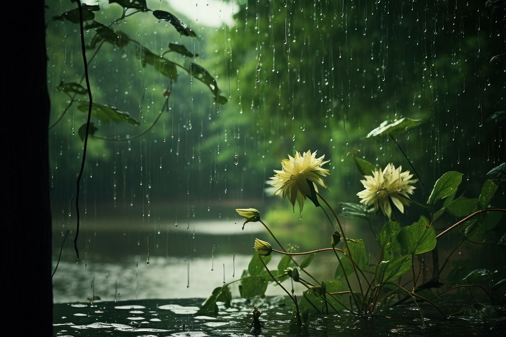 Rain outdoors nature flower. AI generated Image by rawpixel.