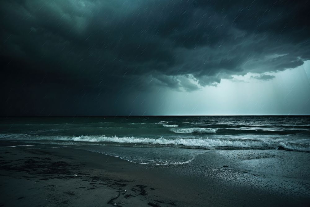 Rain storm beach sky. AI generated Image by rawpixel.