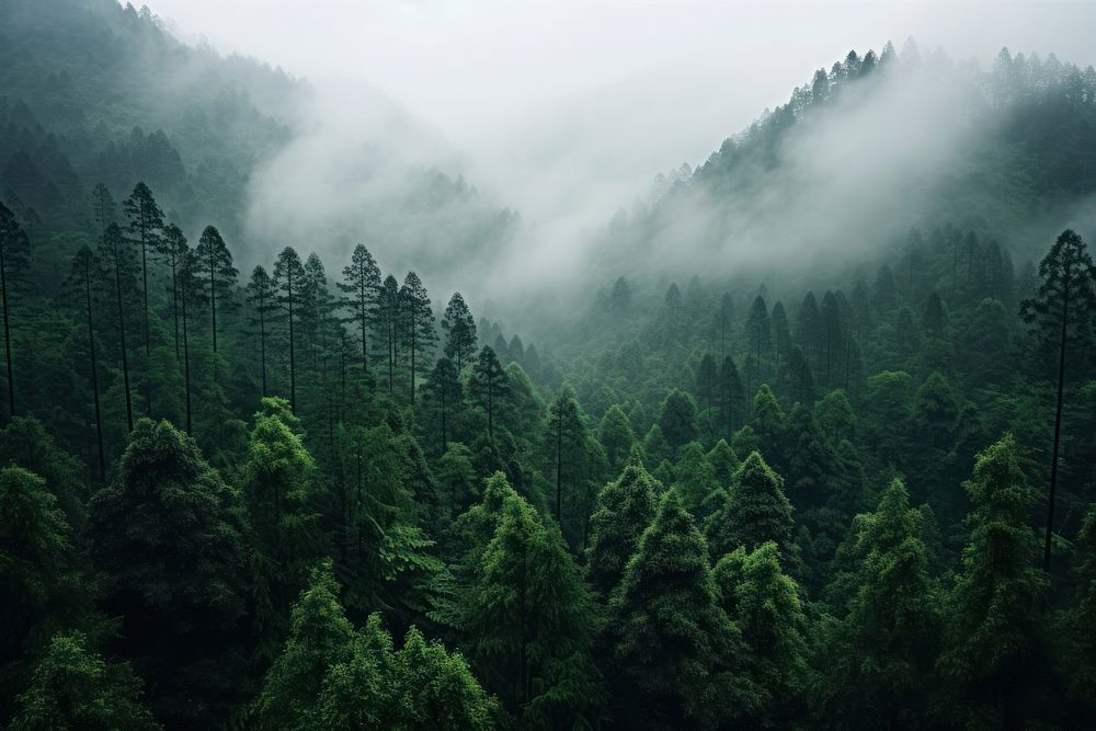 Rain fog vegetation outdoors. AI generated Image by rawpixel.