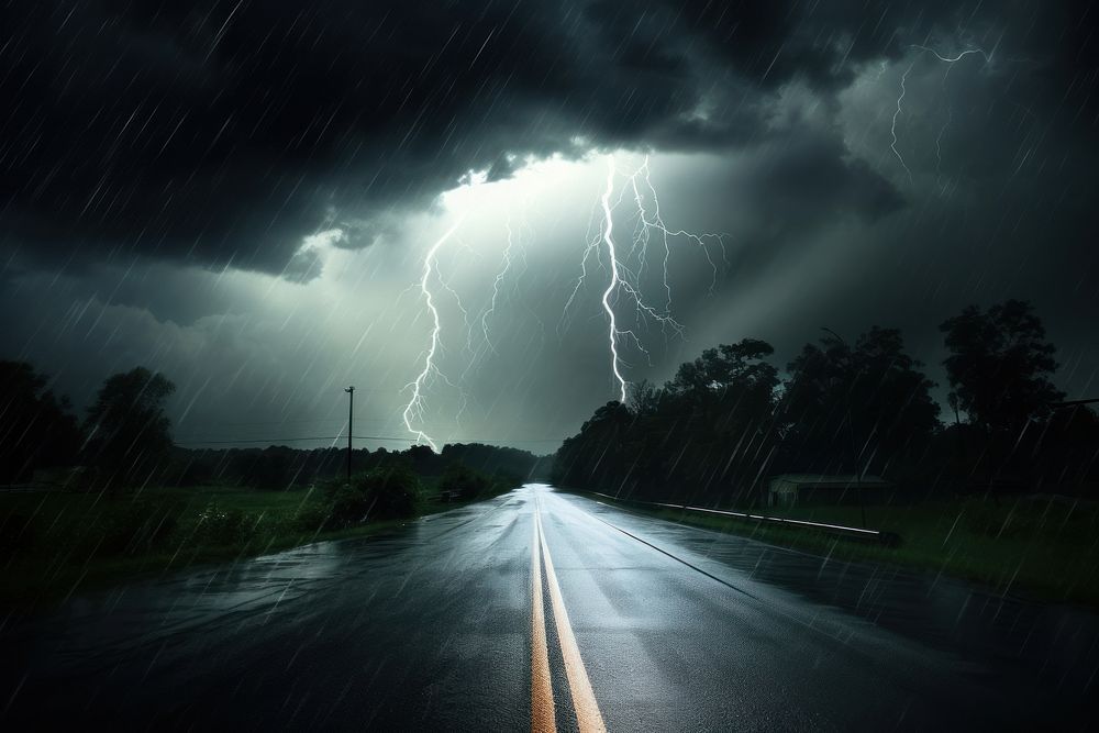 Rain storm thunderstorm lightning. AI generated Image by rawpixel.