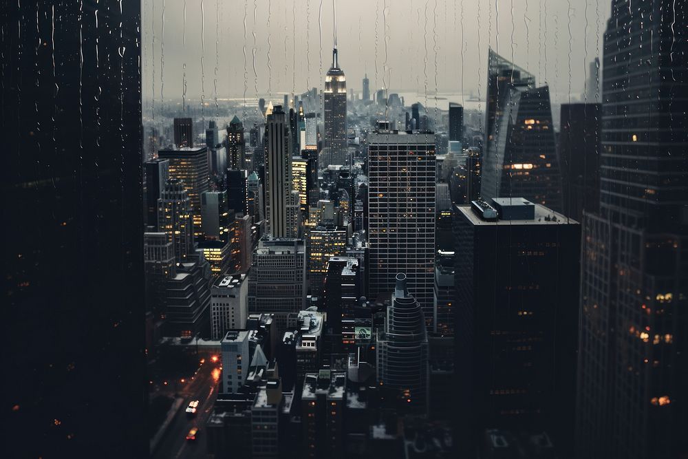 Rain city architecture metropolis. AI generated Image by rawpixel.
