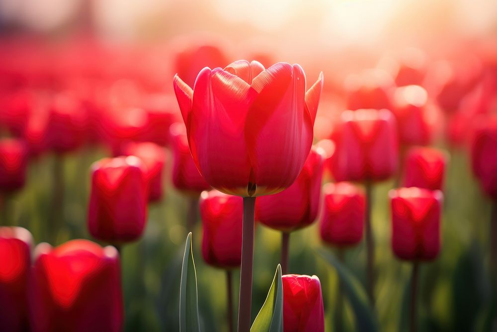 Red flower tulip outdoors blossom. AI generated Image by rawpixel.