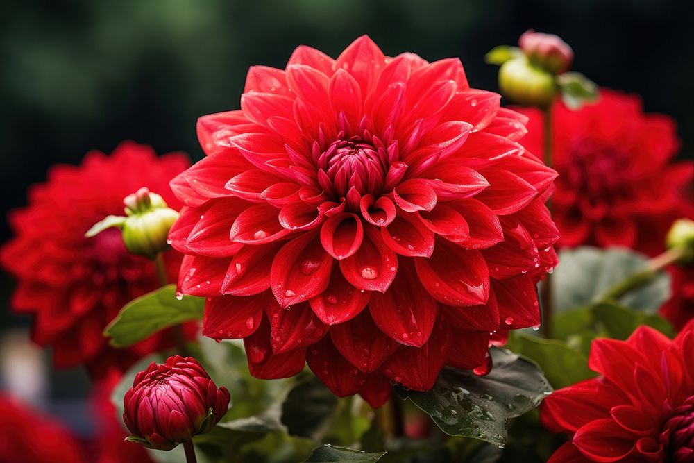 Red flower dahlia plant inflorescence. AI generated Image by rawpixel.