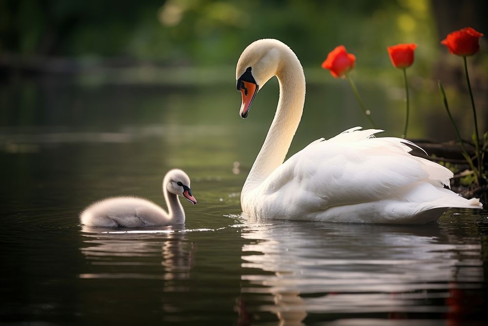 Swan outdoors animal plant. AI generated Image by rawpixel.