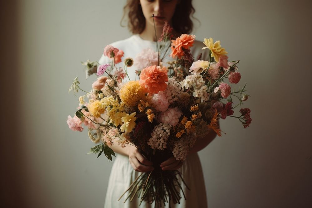 Person holding bouquet flower wedding plant. AI generated Image by rawpixel.