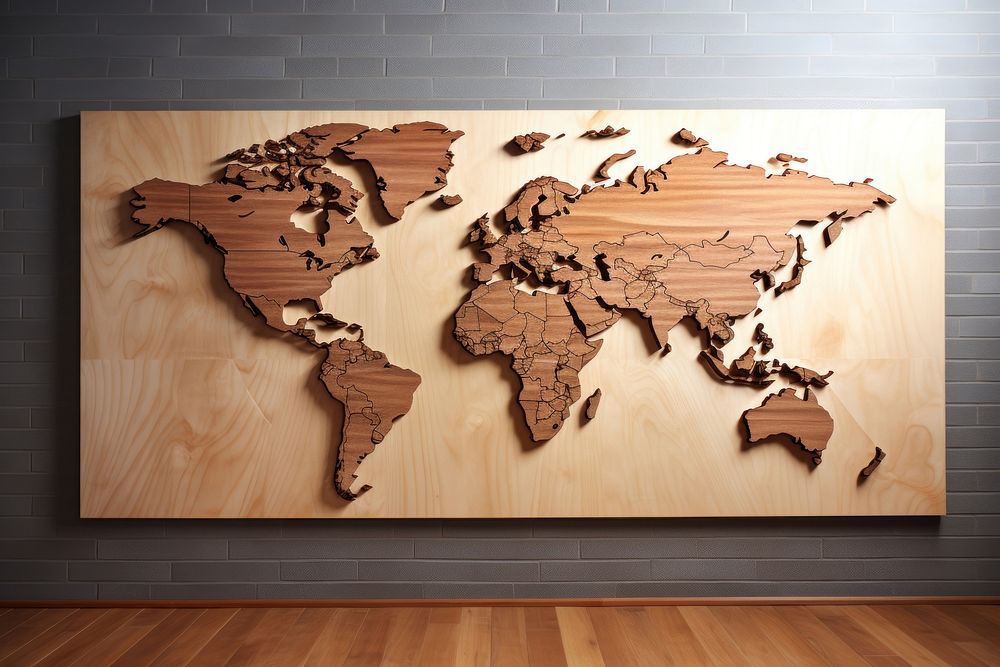 World map wood table architecture. AI generated Image by rawpixel.