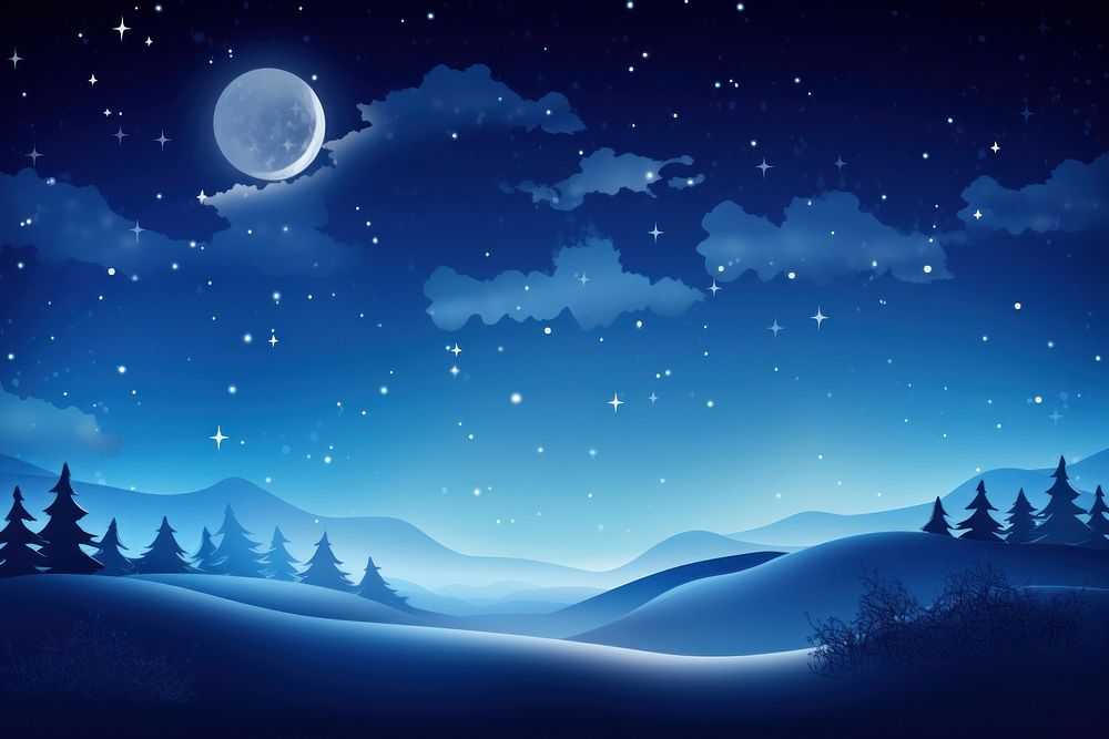 Santa Claus and four Rudolphs on a sleigh flying through the sky night moon landscape. AI generated Image by rawpixel.