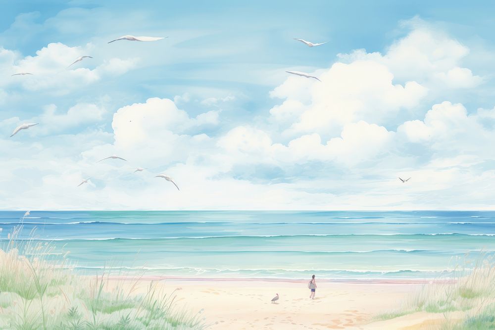 Soft pastel hand drawn background sea landscape outdoors. AI generated Image by rawpixel.