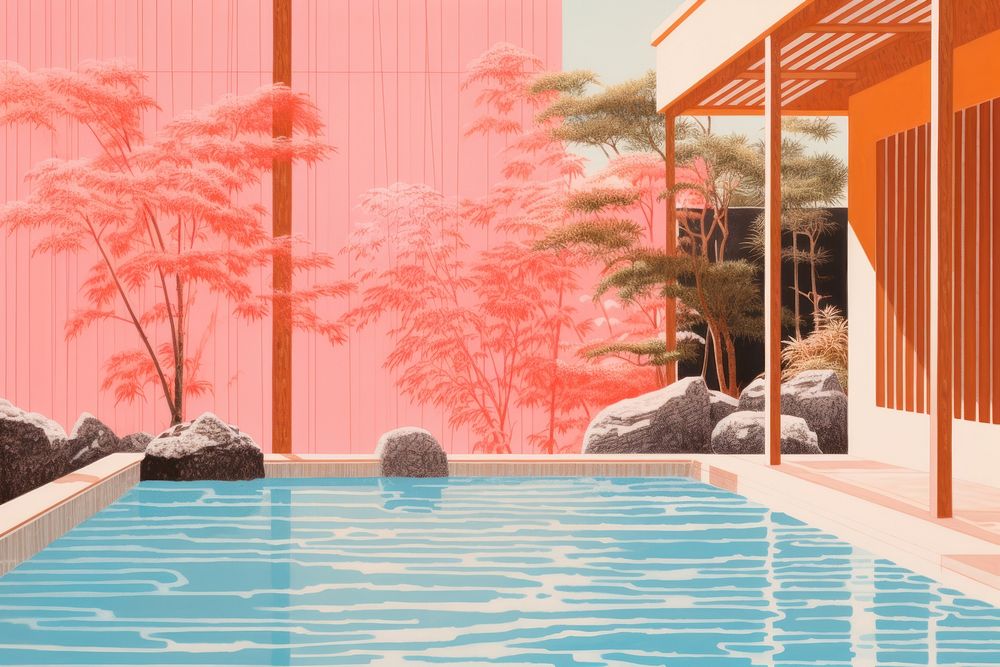 Onsen architecture outdoors reflection. AI generated Image by rawpixel.