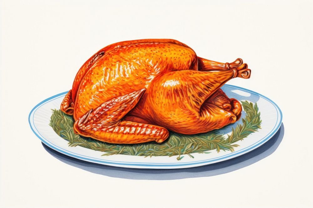 Turkey roasted on the plate dinner food meat. AI generated Image by rawpixel.