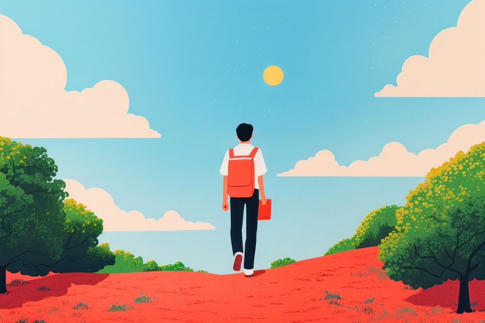 Back to school standing outdoors walking. AI generated Image by rawpixel.