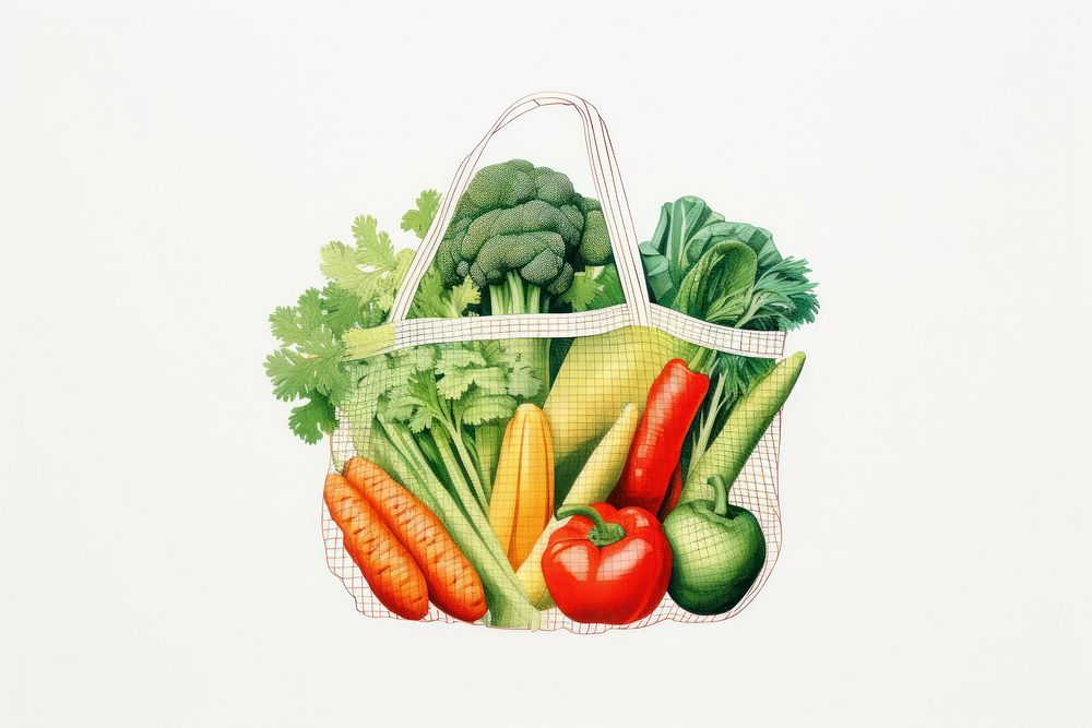 Vegetables in mesh grocery bag carrot basket plant. AI generated Image by rawpixel.