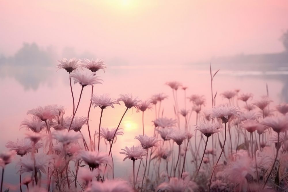 Soft flowers in aesthetic nature sky landscape. AI generated Image by rawpixel.