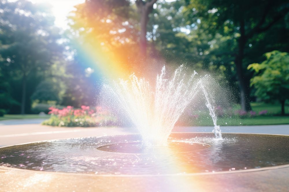 Water mist fountain outdoors rainbow. AI generated Image by rawpixel.