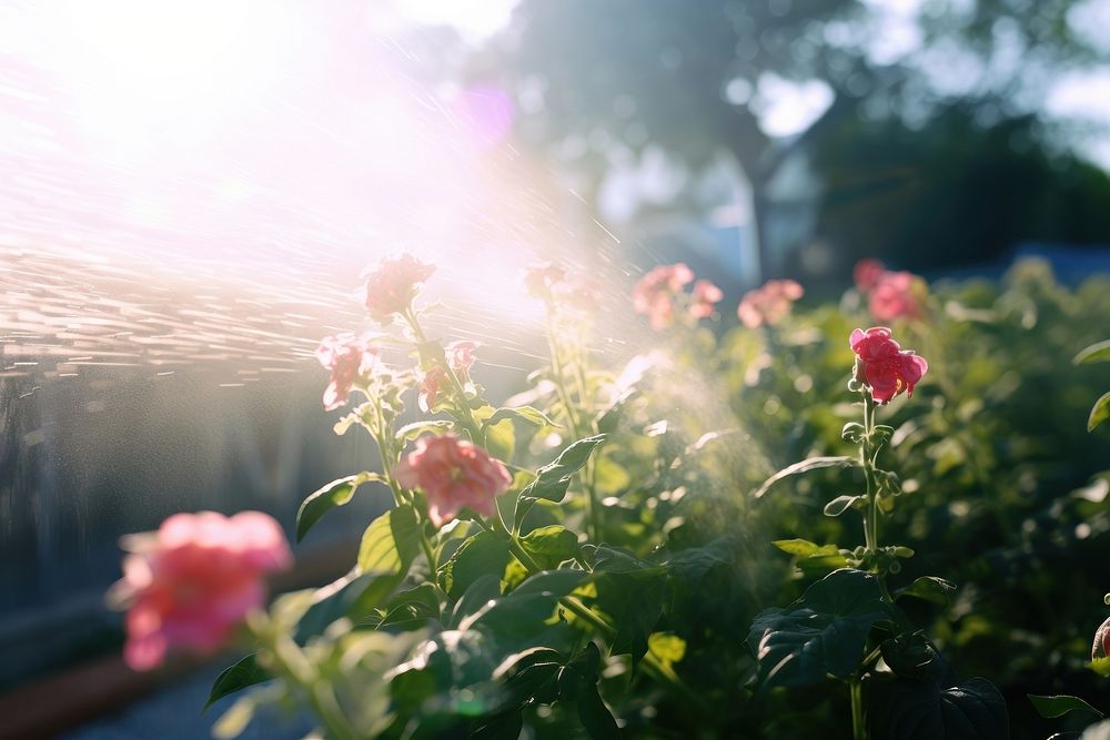Water mist plant light sunlight. AI generated Image by rawpixel.