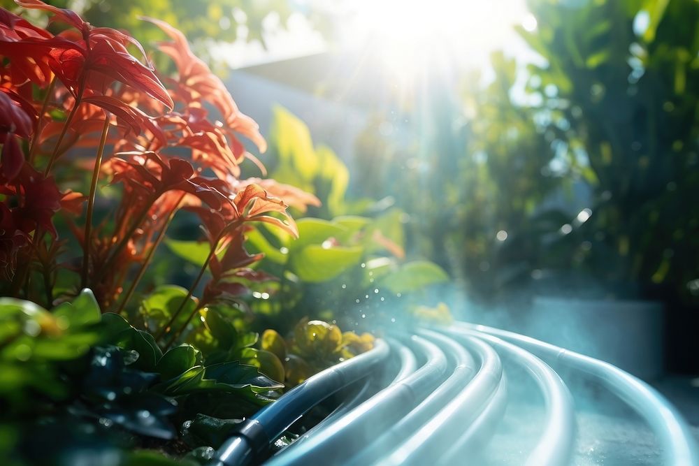 Water mist garden plant sunlight. AI generated Image by rawpixel.