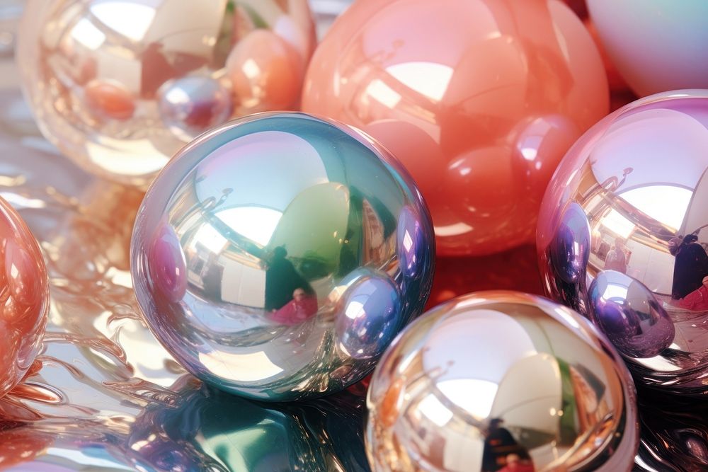 Aesthetic glossy metalic balls with fluid backgrounds sphere celebration. AI generated Image by rawpixel.