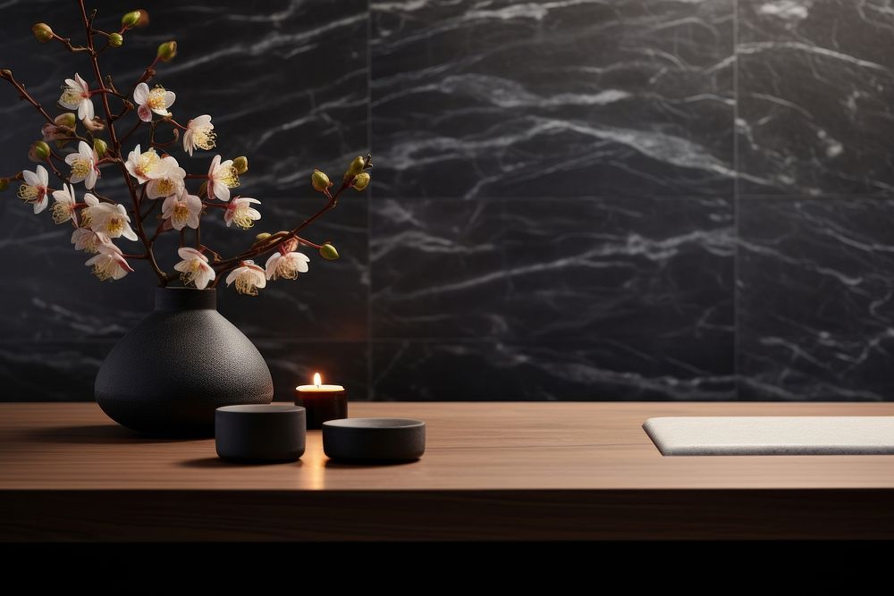 Oncen candle flower table. AI generated Image by rawpixel.