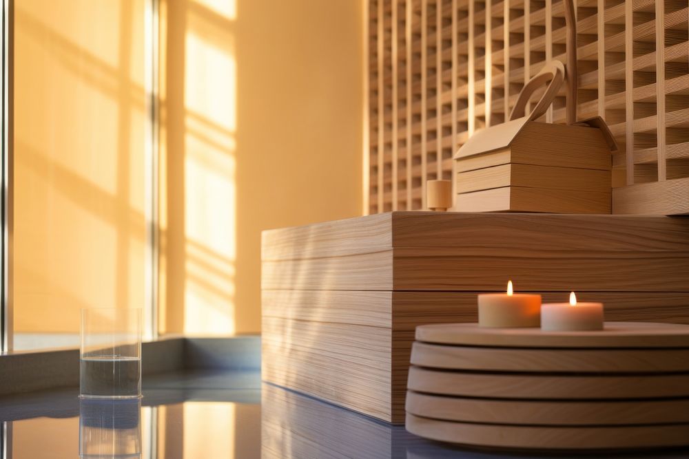 Onsen furniture candle wood. AI generated Image by rawpixel.