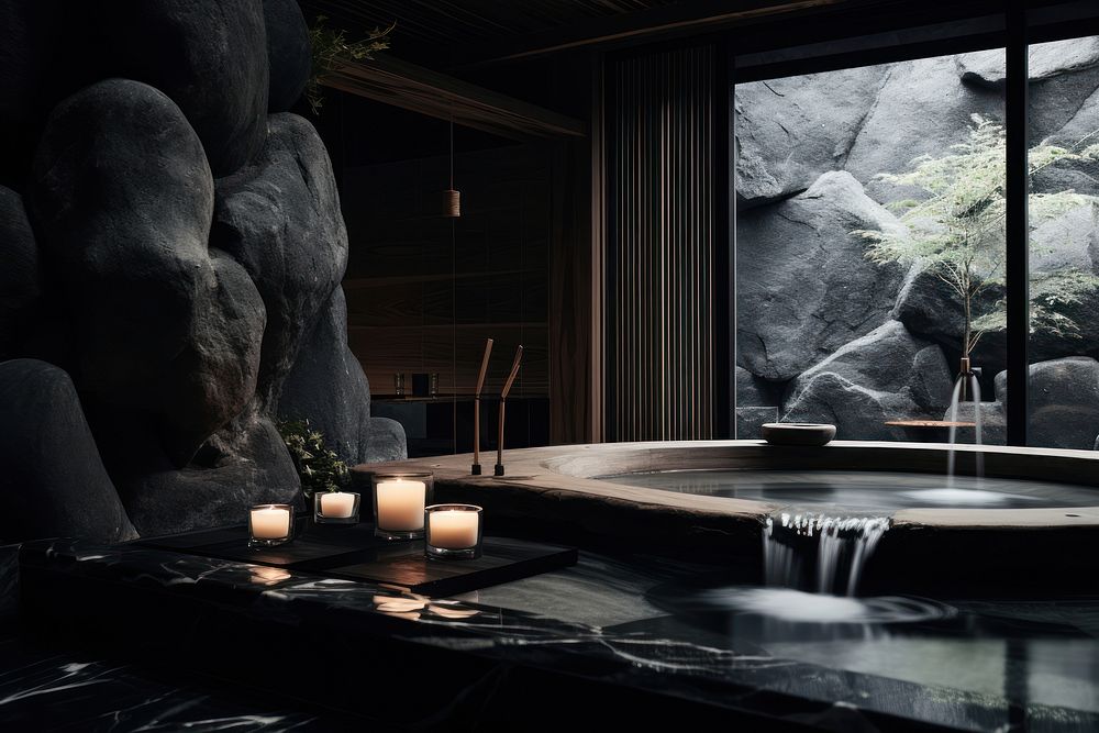 Onsen architecture darkness lighting. 