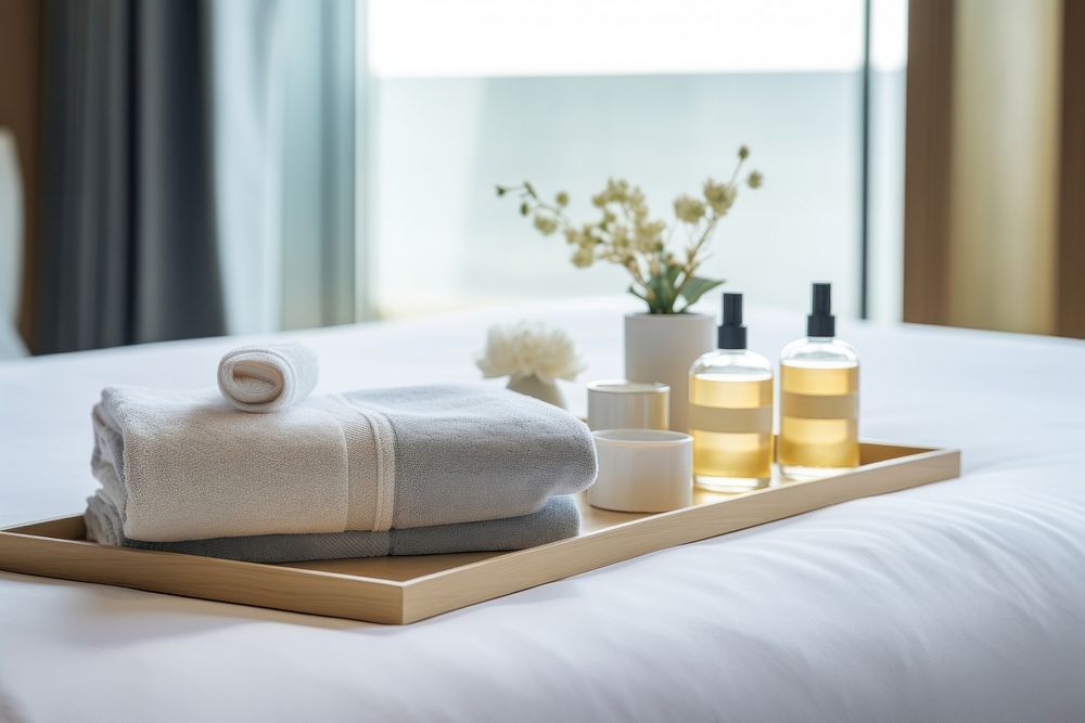 Spa amenities towel room bed. AI generated Image by rawpixel.