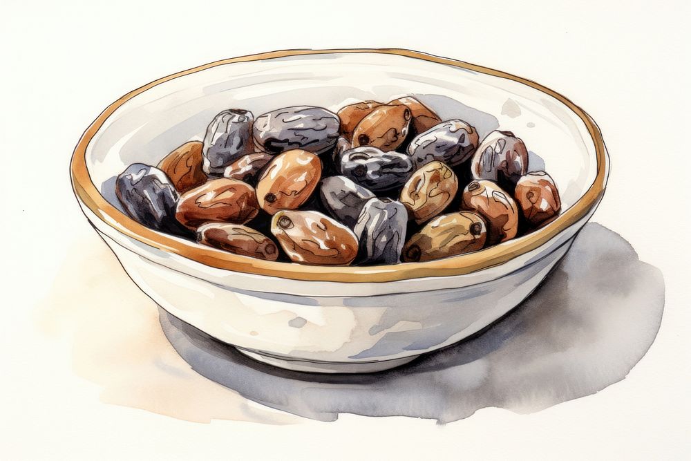 A bowl of dates sketch food invertebrate. AI generated Image by rawpixel.