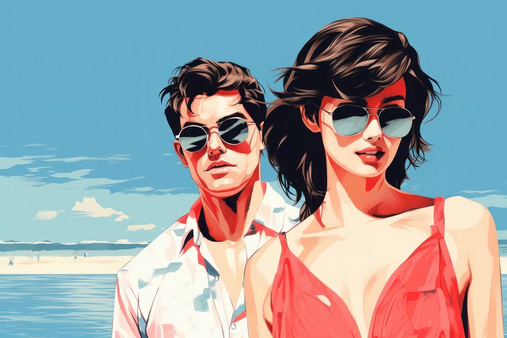 Couple sunglasses adult beach. AI generated Image by rawpixel.