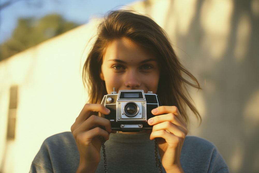 A cool teenager photography portrait camera. 