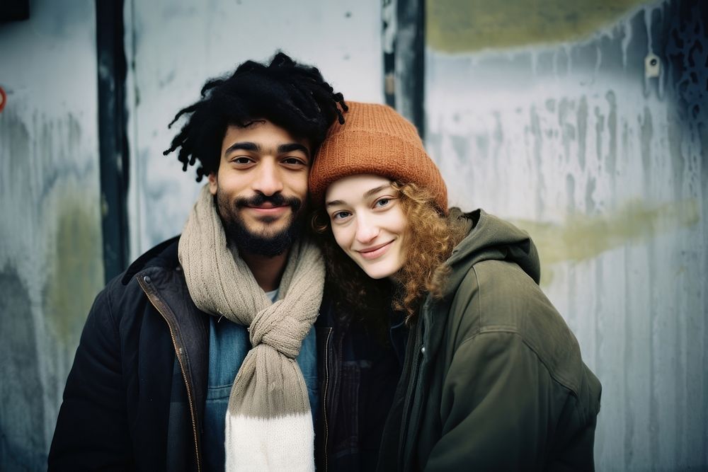 A cool diversity couple photography portrait scarf. AI generated Image by rawpixel.
