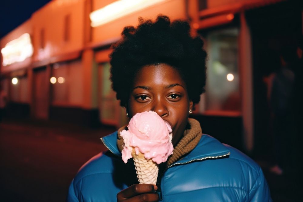 A black girl eating ice-cream adult woman food. AI generated Image by rawpixel.