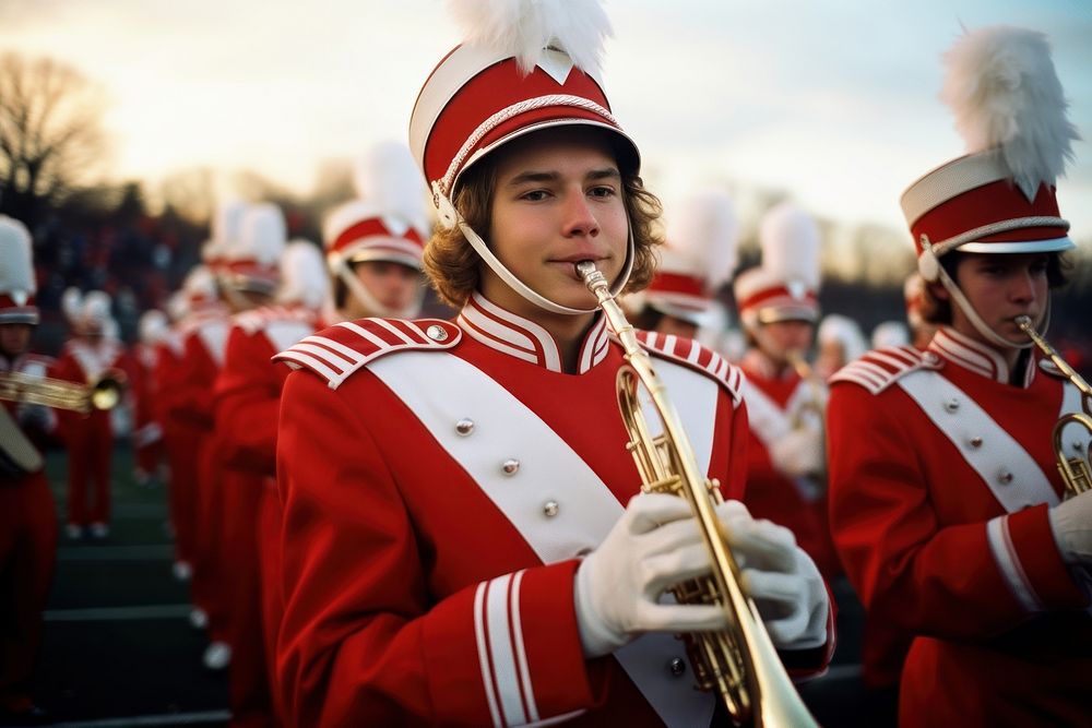 A high school band musician marching adult. AI generated Image by rawpixel.