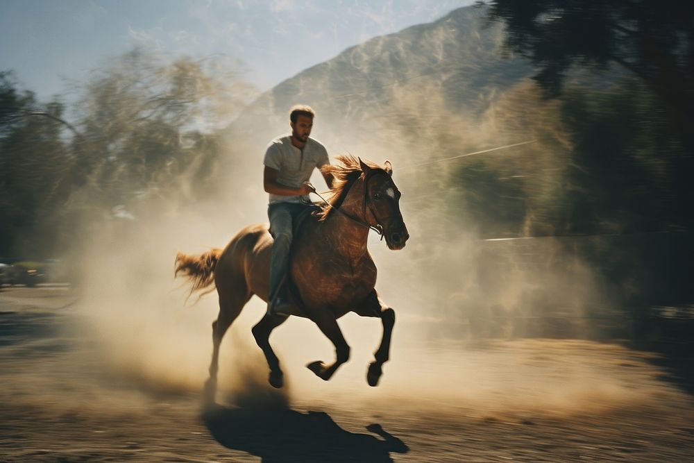 A man riding a horse recreation mammal animal. AI generated Image by rawpixel.