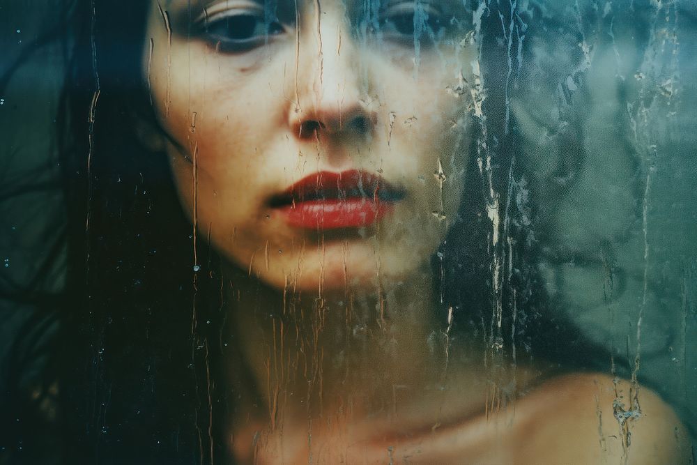 A sad woman photography portrait rain. AI generated Image by rawpixel.