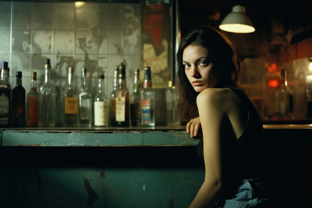 A woman in a bar adult drink contemplation. AI generated Image by rawpixel.