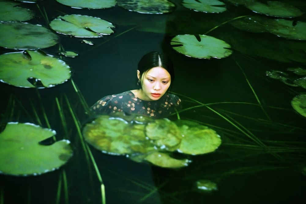 A woman in the pond photography swimming portrait. AI generated Image by rawpixel.