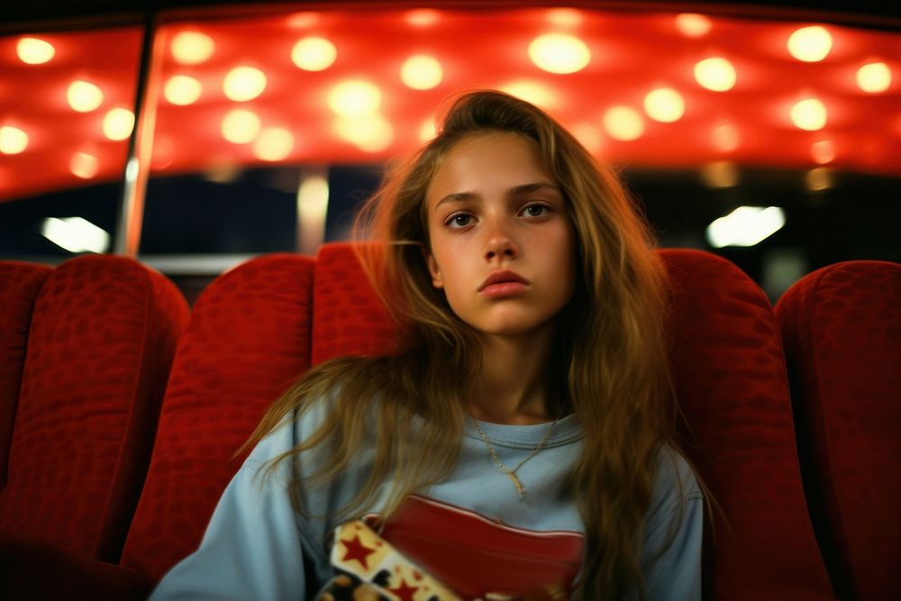 A teenage in a cinema photography portrait red. AI generated Image by rawpixel.