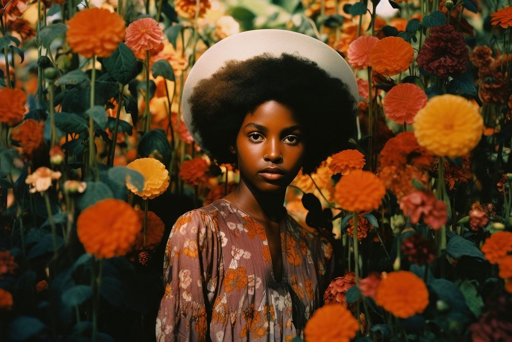 An african girl in the flower garden photography portrait adult. AI generated Image by rawpixel.
