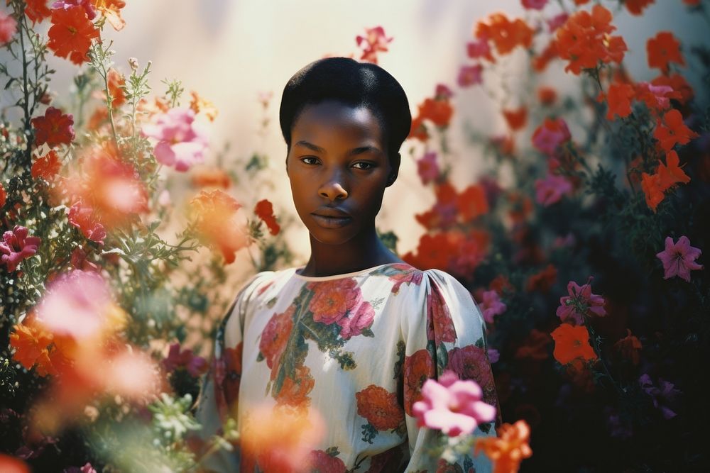 An african girl in the flower garden photography portrait outdoors. AI generated Image by rawpixel.