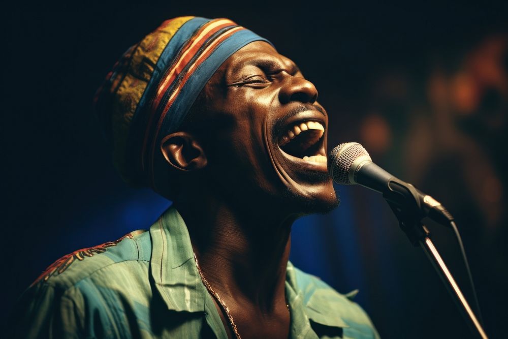 An african man singing microphone laughing adult. AI generated Image by rawpixel.