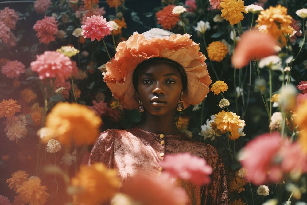 An african woman in the flower garden photography portrait plant. AI generated Image by rawpixel.