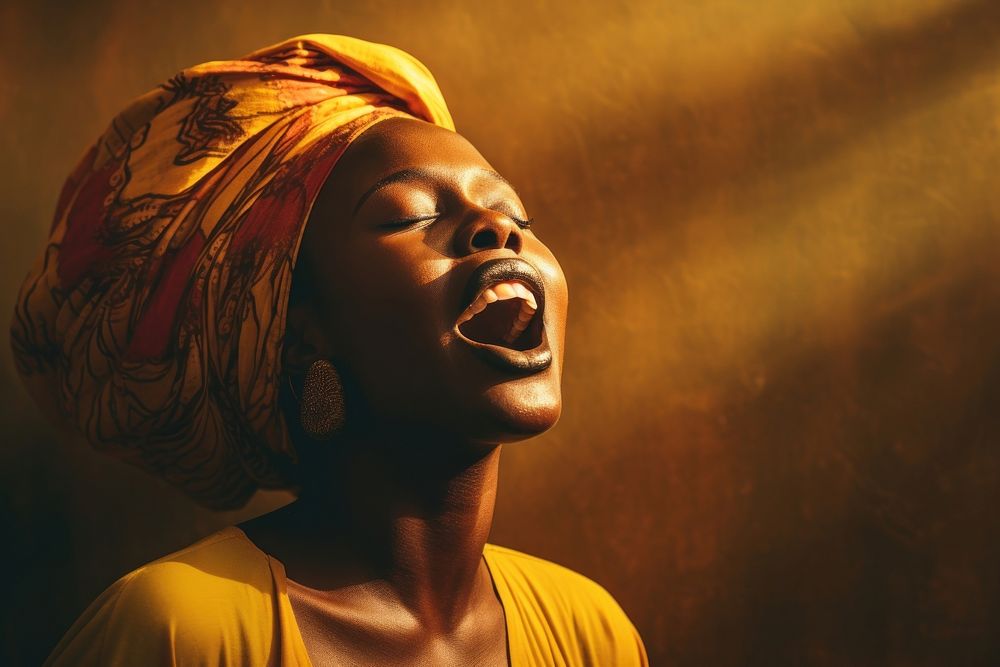 An african woman singing shouting laughing adult. AI generated Image by rawpixel.