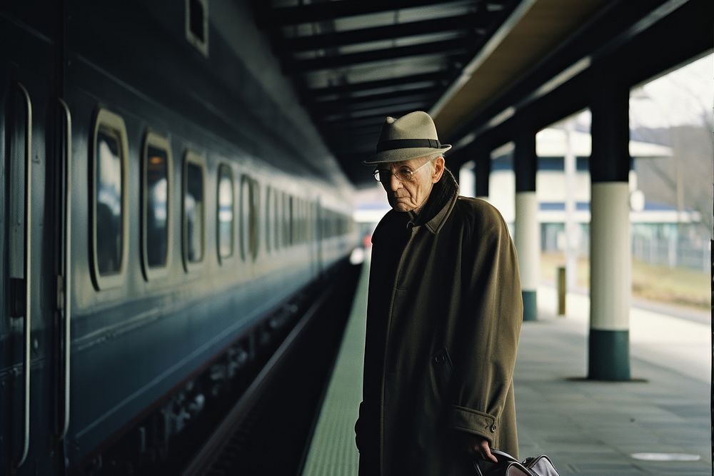 An elder standing waiting for the train photography adult men. AI generated Image by rawpixel.