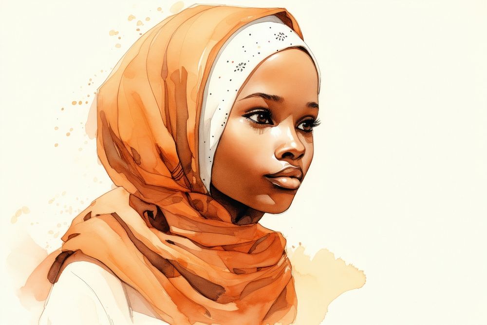 African muslim girl sketch art portrait. AI generated Image by rawpixel.
