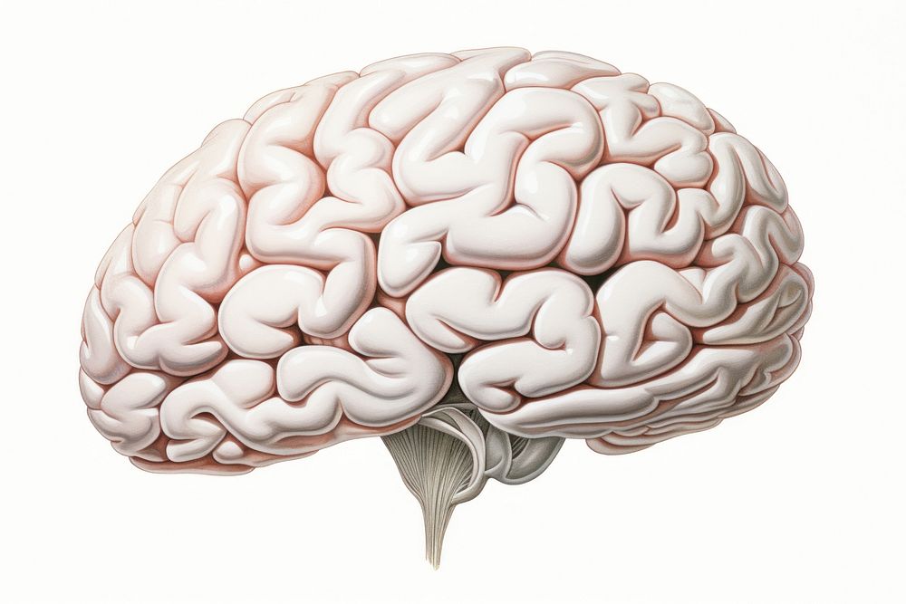 Human brain drawing sketch white background. AI generated Image by rawpixel.