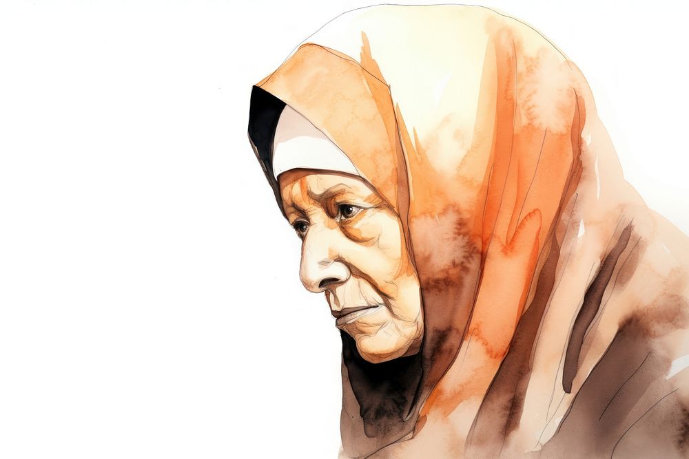 Egyptian muslim grandmother sketch art portrait. AI generated Image by rawpixel.
