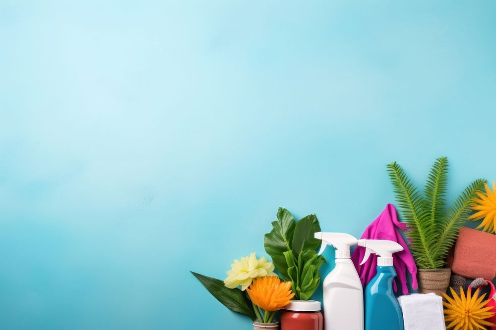 Cleaning supplies flower plant copy space. AI generated Image by rawpixel.