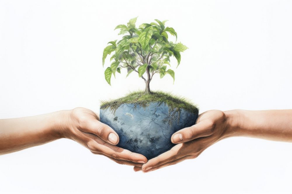 Holding the earth bonsai plant leaf. AI generated Image by rawpixel.